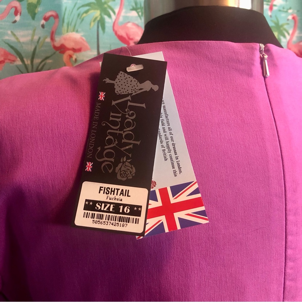 Dolly And Dotty Fishtail Vintage Style Dress Women’s Fuchsia Pink New - Picture 5 of 10